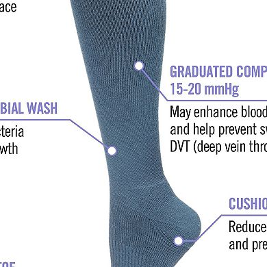 Solid Merino Cushion Sole Knee High Wool Blend 15-20mmHg Graduated Compression Socks