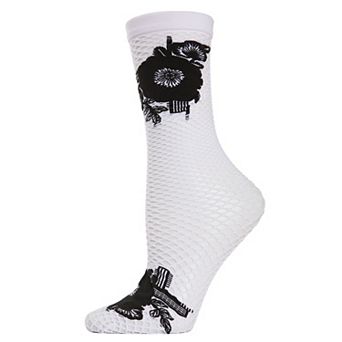 Floral Applique Net Crew Sock