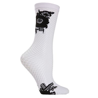 Floral Applique Net Crew Sock