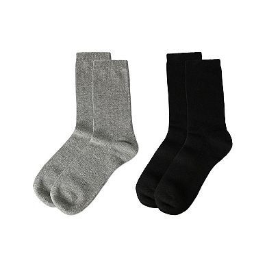 2 Pair Women's Flat Knit Wool Blend Crew Socks