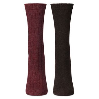 2 Pair Women's Flat Knit Wool Blend Crew Socks