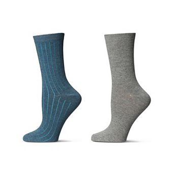 2 Pair Women's Flat Knit Wool Blend Crew Socks