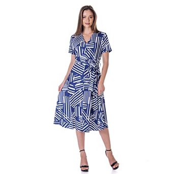 Women's 24Seven Comfort Apparel Short Sleeve Tie Waist Midi Dress