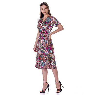 Women's 24Seven Comfort Apparel Short Sleeve Tie Waist Midi Dress
