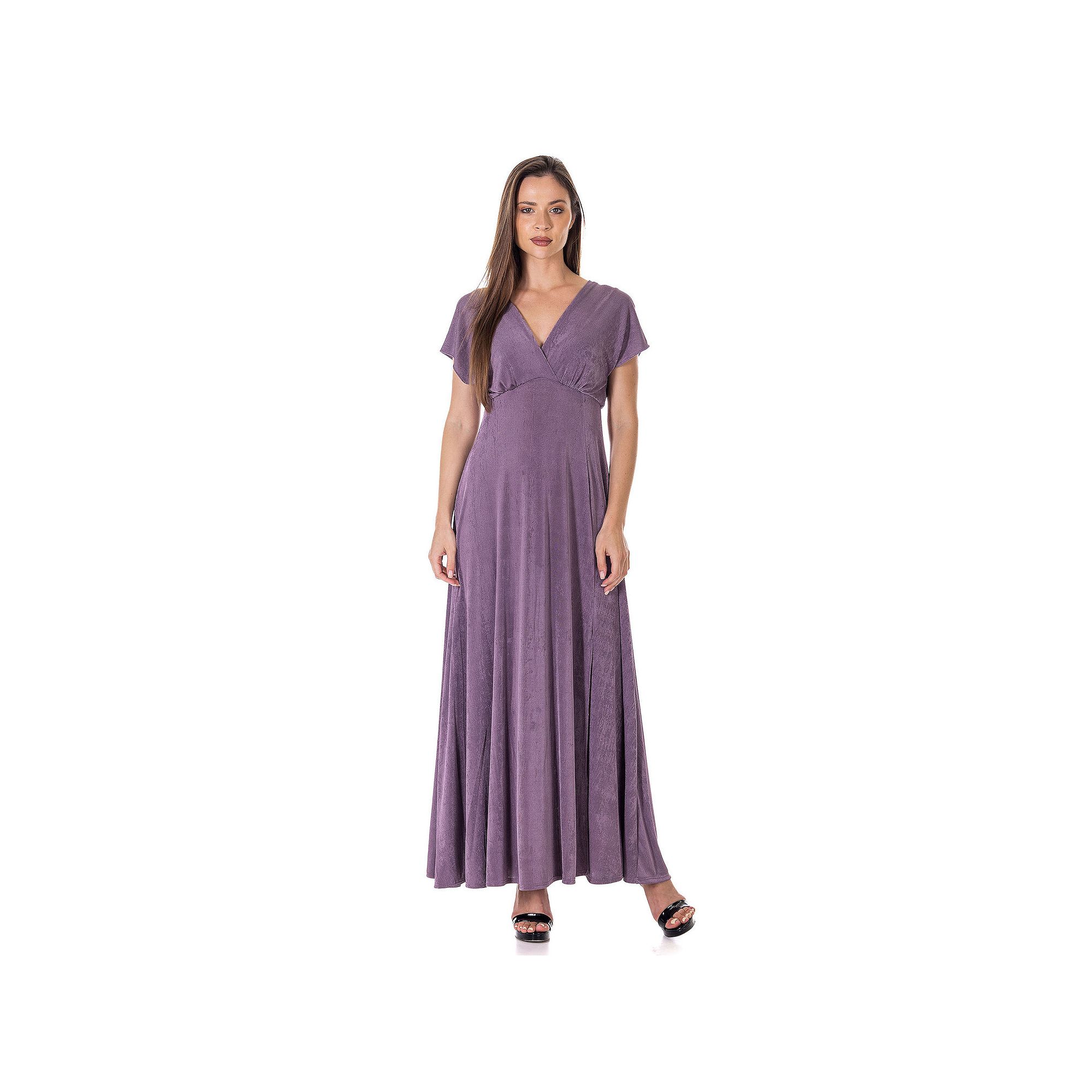 Womens 24Seven Comfort Apparel Flutter Sleeve Metallic Knit Maxi Dress Fro