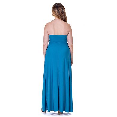 Women's 24Seven Comfort Apparel Pleated A Line Strapless Maxi Dress With Pockets