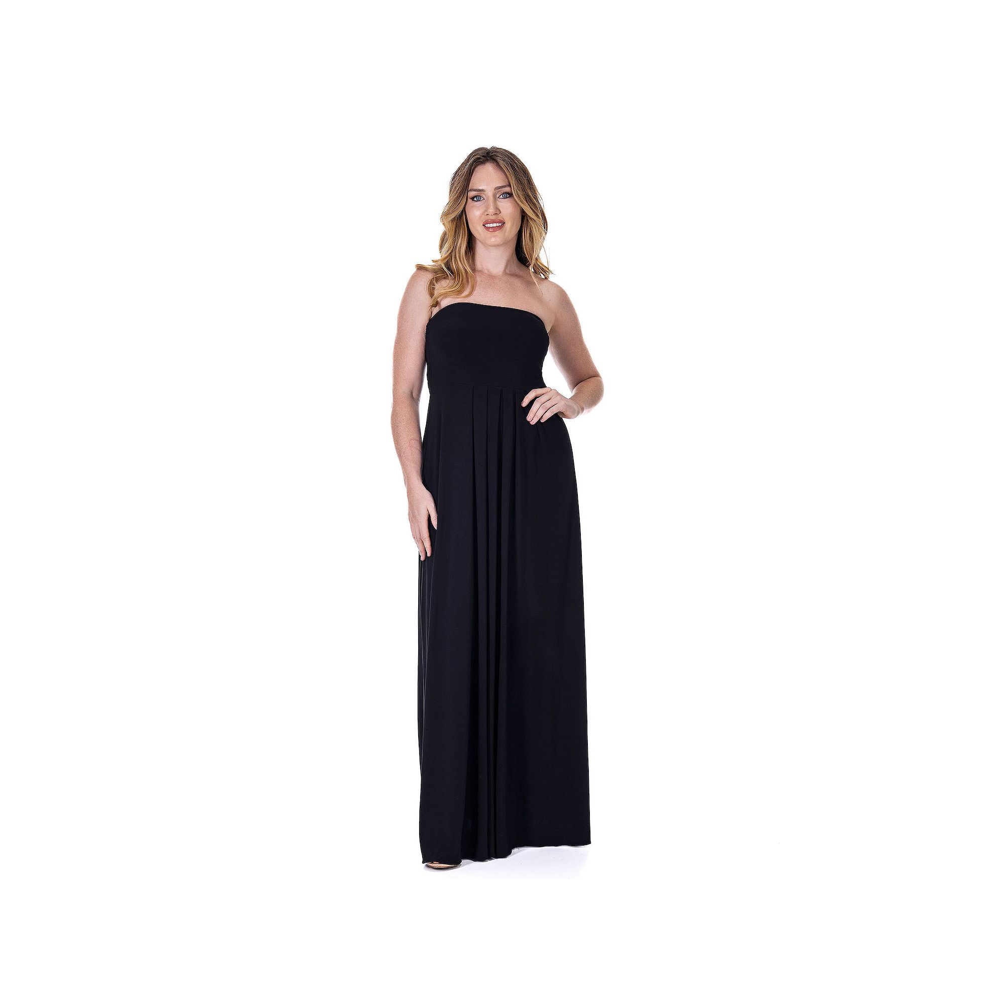 Womens 24Seven Comfort Apparel Pleated A Line Strapless Maxi Dress With Po