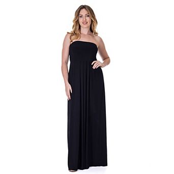 Women's 24Seven Comfort Apparel Pleated A Line Strapless Maxi Dress With Pockets