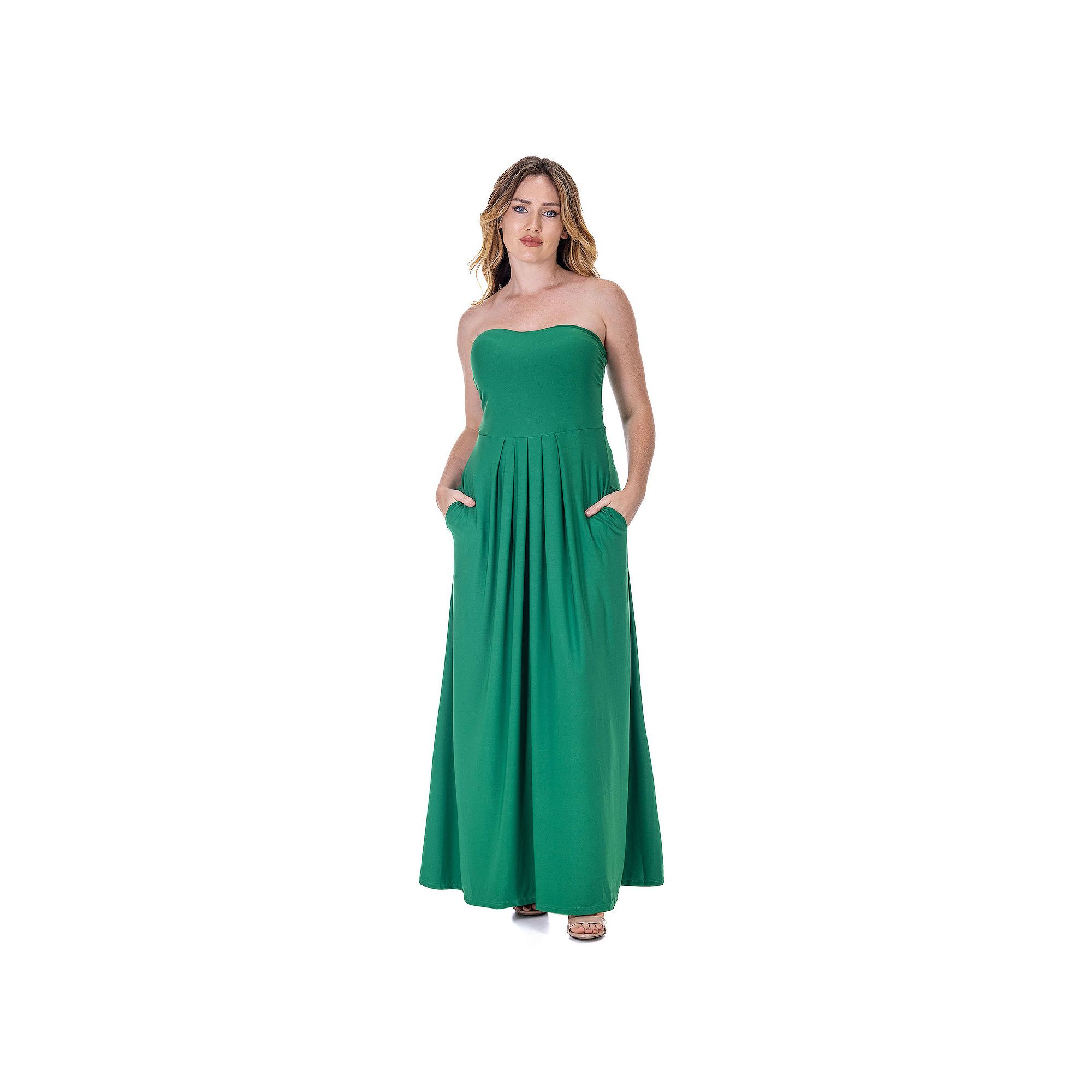Womens 24Seven Comfort Apparel Pleated A Line Strapless Maxi Dress With Po
