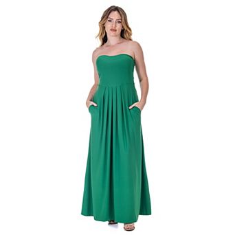 Women's 24Seven Comfort Apparel Pleated A Line Strapless Maxi Dress With Pockets