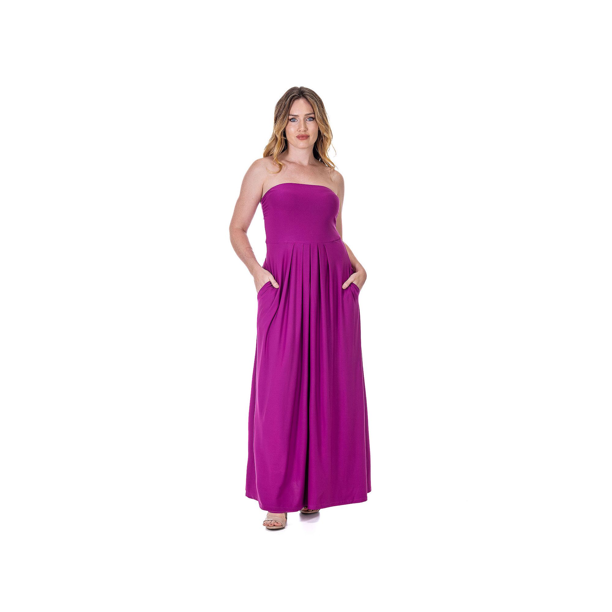Womens 24Seven Comfort Apparel Pleated A Line Strapless Maxi Dress With Po