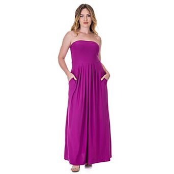 Women's 24Seven Comfort Apparel Pleated A Line Strapless Maxi Dress With Pockets