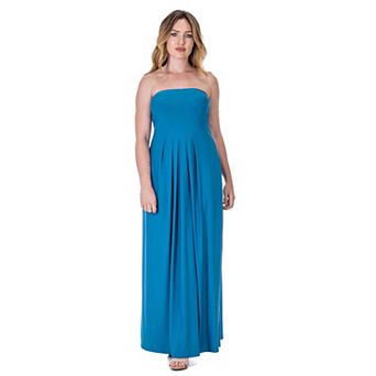 Women's 24Seven Comfort Apparel Pleated A Line Strapless Maxi Dress With Pockets