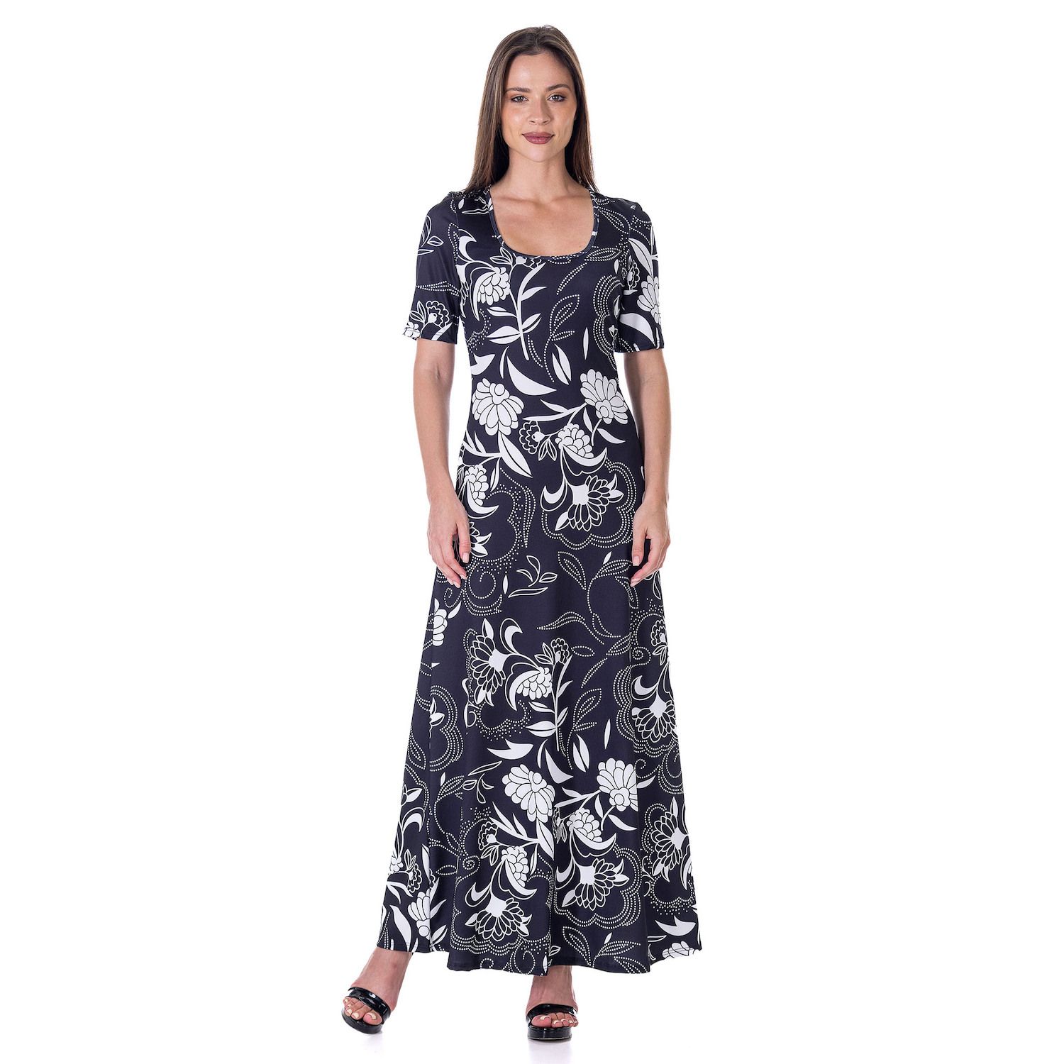 Women's 24Seven Comfort Apparel Elbow Sleeve Casual A Line Maxi Dress