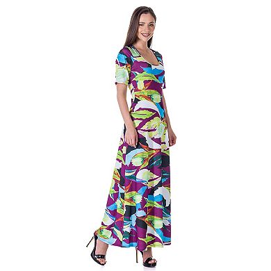 Women's 24Seven Comfort Apparel Elbow Sleeve Casual A Line Maxi Dress