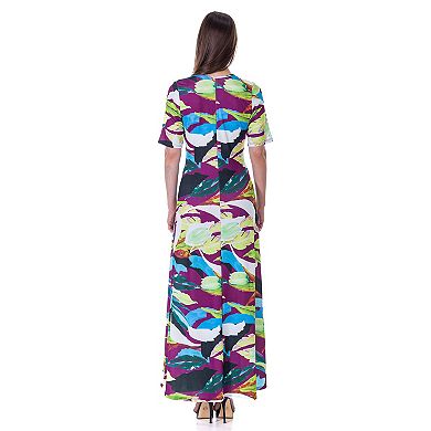 Women's 24Seven Comfort Apparel Elbow Sleeve Casual A Line Maxi Dress