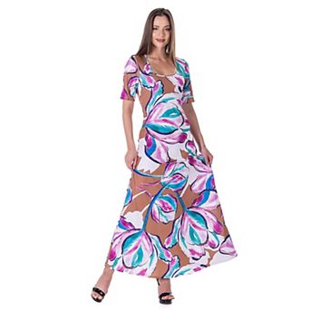 Women's 24Seven Comfort Apparel Elbow Sleeve Casual A Line Maxi Dress