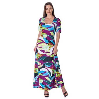 Women's 24Seven Comfort Apparel Elbow Sleeve Casual A Line Maxi Dress