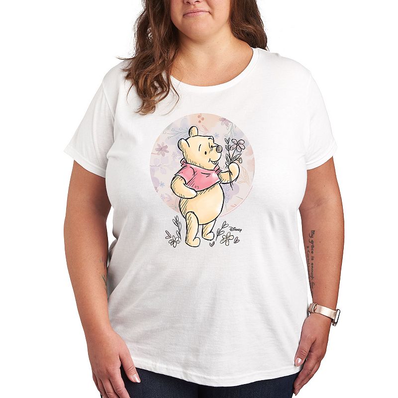 Disney's Winnie The Pooh Plus Size Floral Graphic Tee, Women's, Size: 4XL, White