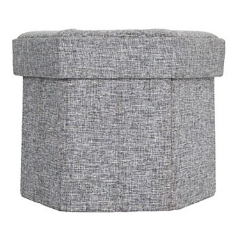 Decorative Grey Foldable Hexagon Ottoman For Living Room, Bedroom, Dining, Playroom Or Office