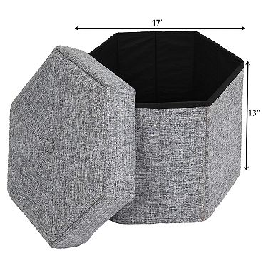 Decorative Grey Foldable Hexagon Ottoman For Living Room, Bedroom, Dining, Playroom Or Office