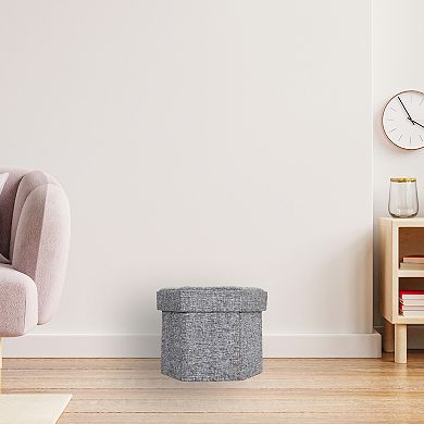 Decorative Grey Foldable Hexagon Ottoman For Living Room, Bedroom, Dining, Playroom Or Office