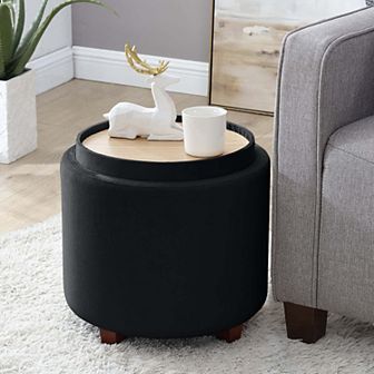 Round Linen Storage Ottoman With Table Top Lid