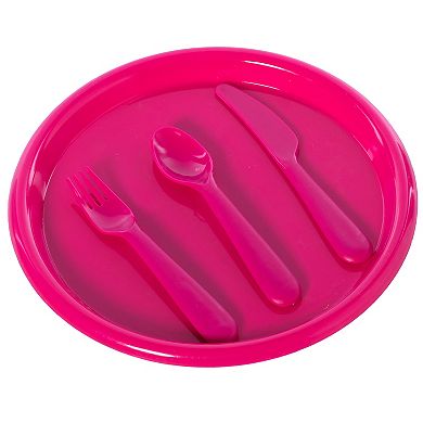 Reusable Cutlery Set Of 4 Plastic Plates, Spoons, Forks And Knives For Baby And Toddlers