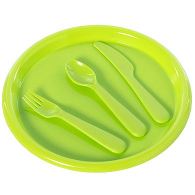Reusable Cutlery Set Of 4 Plastic Plates, Spoons, Forks And Knives For Baby And Toddlers