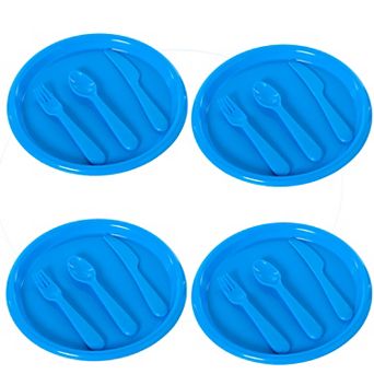 Reusable Cutlery Set Of 4 Plastic Plates, Spoons, Forks And Knives For Baby And Toddlers