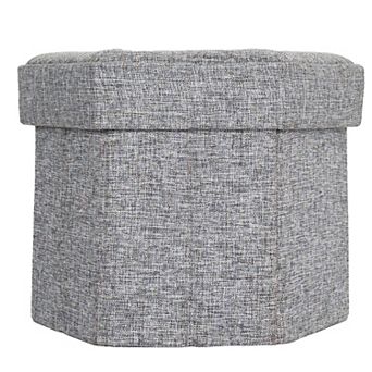 Decorative Grey Foldable Hexagon Ottoman For Living Room, Bedroom, Dining, Playroom Or Office