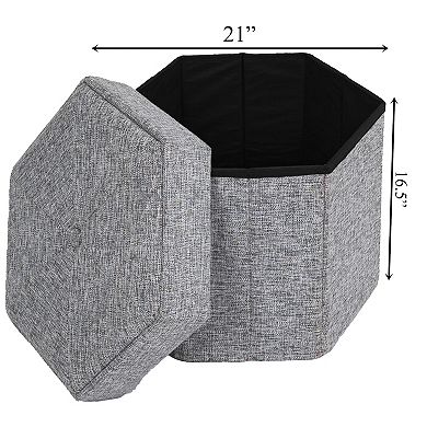 Decorative Grey Foldable Hexagon Ottoman For Living Room, Bedroom, Dining, Playroom Or Office