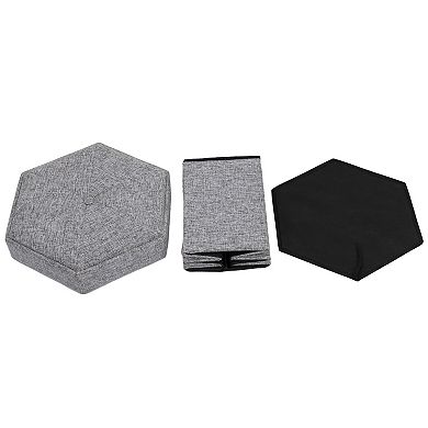 Decorative Grey Foldable Hexagon Ottoman For Living Room, Bedroom, Dining, Playroom Or Office