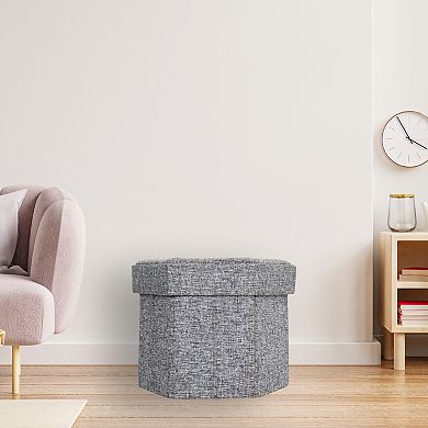 Decorative Grey Foldable Hexagon Ottoman For Living Room, Bedroom, Dining, Playroom Or Office