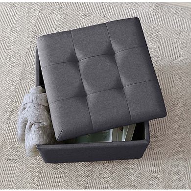 Velvet Tufted Square Storage Ottoman With Lift Off Lid