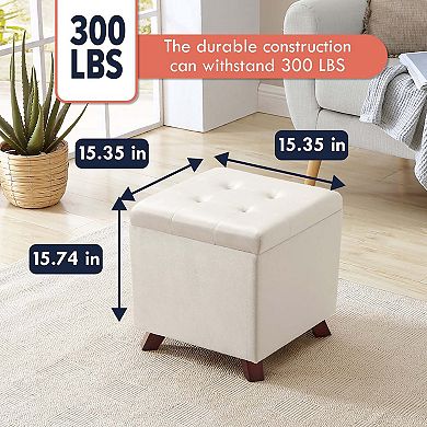 Velvet Tufted Square Storage Ottoman With Lift Off Lid