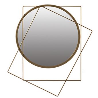 Uniquewise Decorative Circle Mirror Featuring 2 Squares Shaped Gold Metal Frame