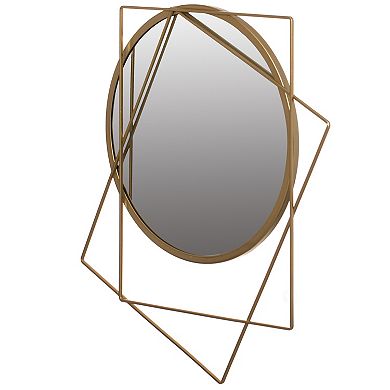 Uniquewise Decorative Circle Mirror Featuring 2 Squares Shaped Gold Metal Frame