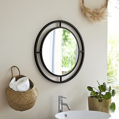 Uniquewise Decorative Round Mirror With Circle Ring Frame - Black Metal Wall Mounted Modern Mirror