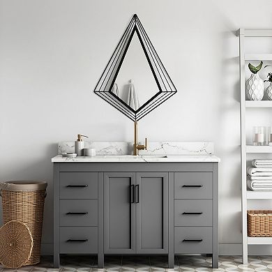 Uniquewise 27" Tall Decorative Tiered Diamond Shaped Black Metal Frame Wall Mounted Modern Mirror