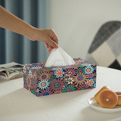 Rectangular Tissue Box Holder For Your Bathroom, Office, Or Vanity With Decorative Floral Design
