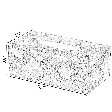 Rectangular Tissue Box Holder For Your Bathroom, Office, Or Vanity With Decorative Floral Design