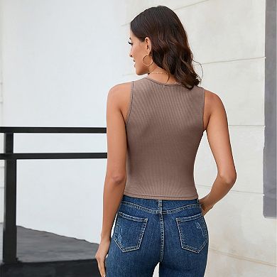 Womens Basic Sleeveless Casual Tank Tops Bustier Crop Top Bustier Ribbed Fitted Cropped Tank