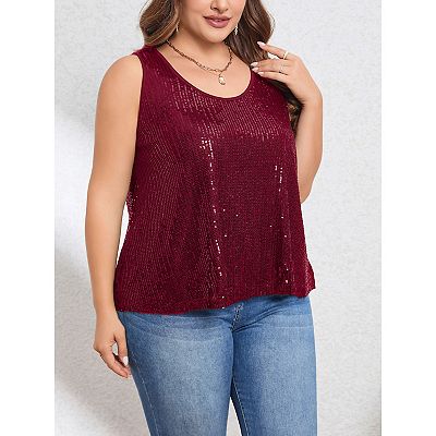 Sequin Tops Plus Size Glitter Tank Top Sleeveless Sparkle Shimmer