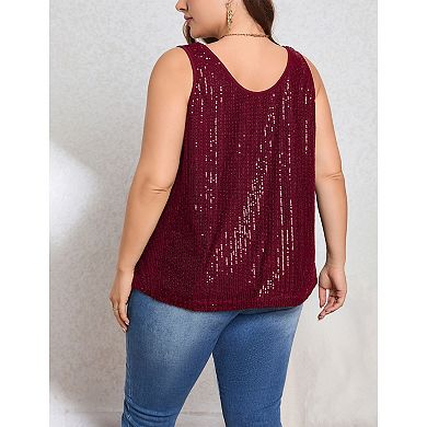 Sequin Tops Plus Size Glitter Tank Top Sleeveless Sparkle Shimmer Shirt Tops Camisole Vest