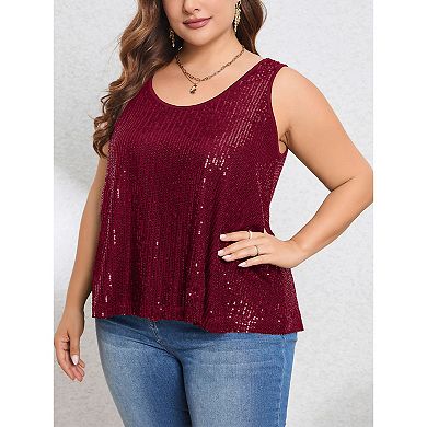 Sequin Tops Plus Size Glitter Tank Top Sleeveless Sparkle Shimmer Shirt Tops Camisole Vest