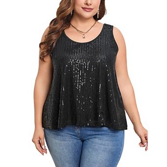 Sequin Tops Plus Size Glitter Tank Top Sleeveless Sparkle Shimmer Shirt Tops Camisole Vest
