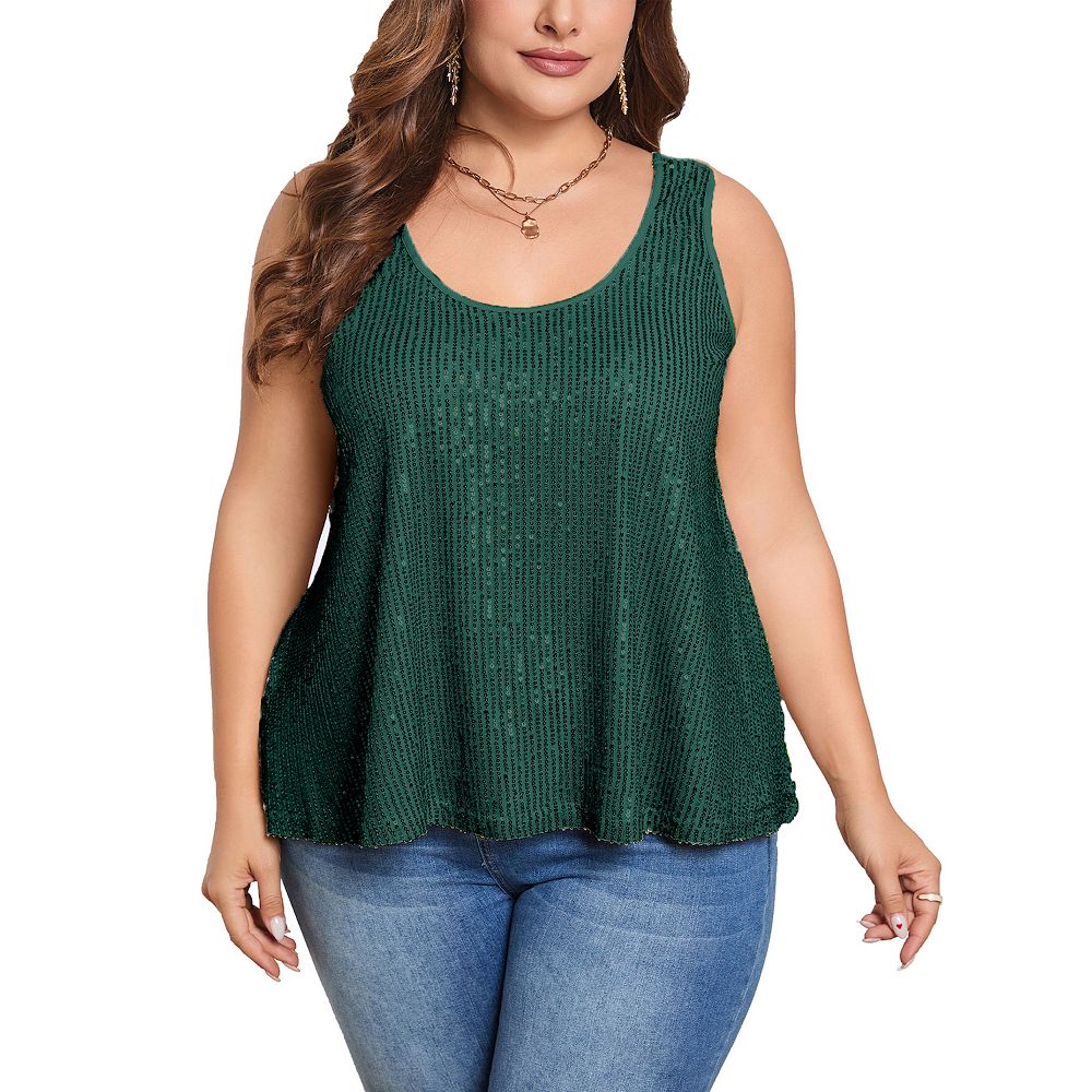 Sequin Tops Plus Size Glitter Tank Top Sleeveless Sparkle Shimmer