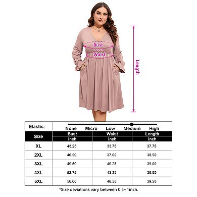 Women's V Neck A-Line Knee Length Wrap Swing Dresses A Line Party Plus Size Mini Dress