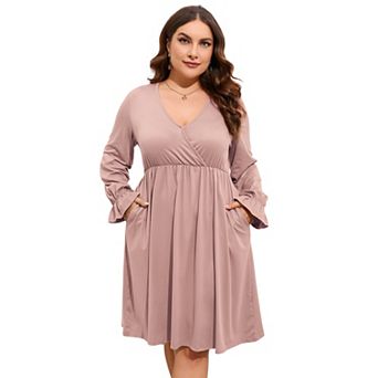 Women's V Neck A-Line Knee Length Wrap Swing Dresses A Line Party Plus Size Mini Dress